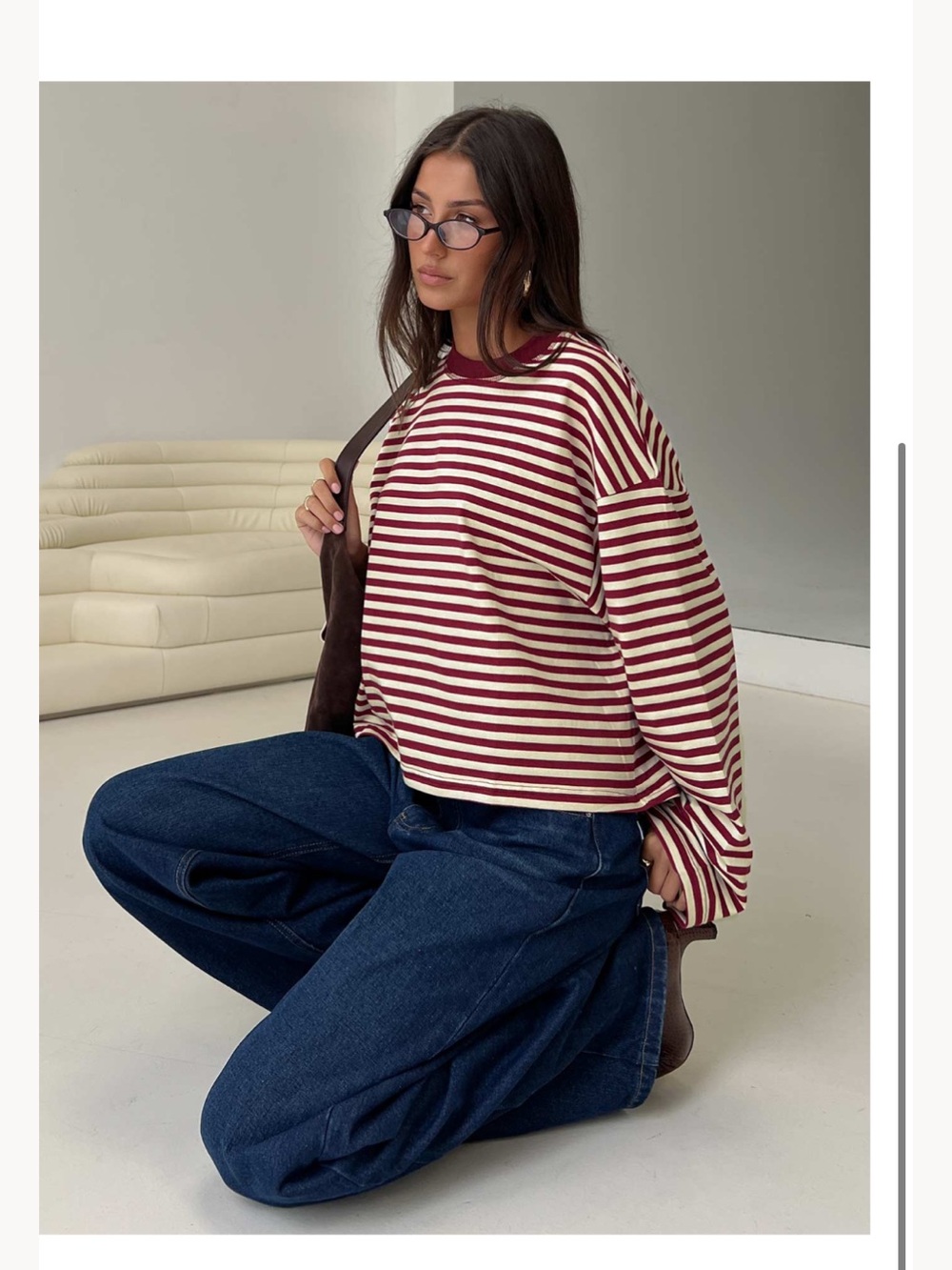 Lioness (PrincessPolly) Bloom Long Sleeve Top Wine Stripe